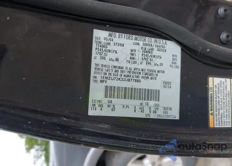 2003 Ford Explorer Nbx/Xlt z USA, uszkodzony, nr VIN 1FMZU73K33UB77880